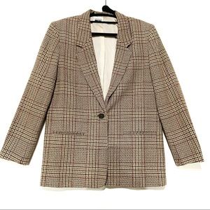 Leslie Fay vintage wool blend blazer plaid cream